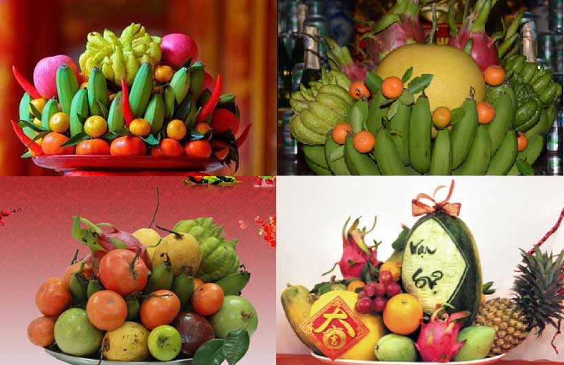 Mâm ngũ quả đầy màu sắc trên bàn thờ người Việt